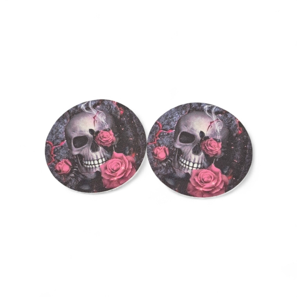 Skull Rose Car Cup Holder Coasters Set of 2